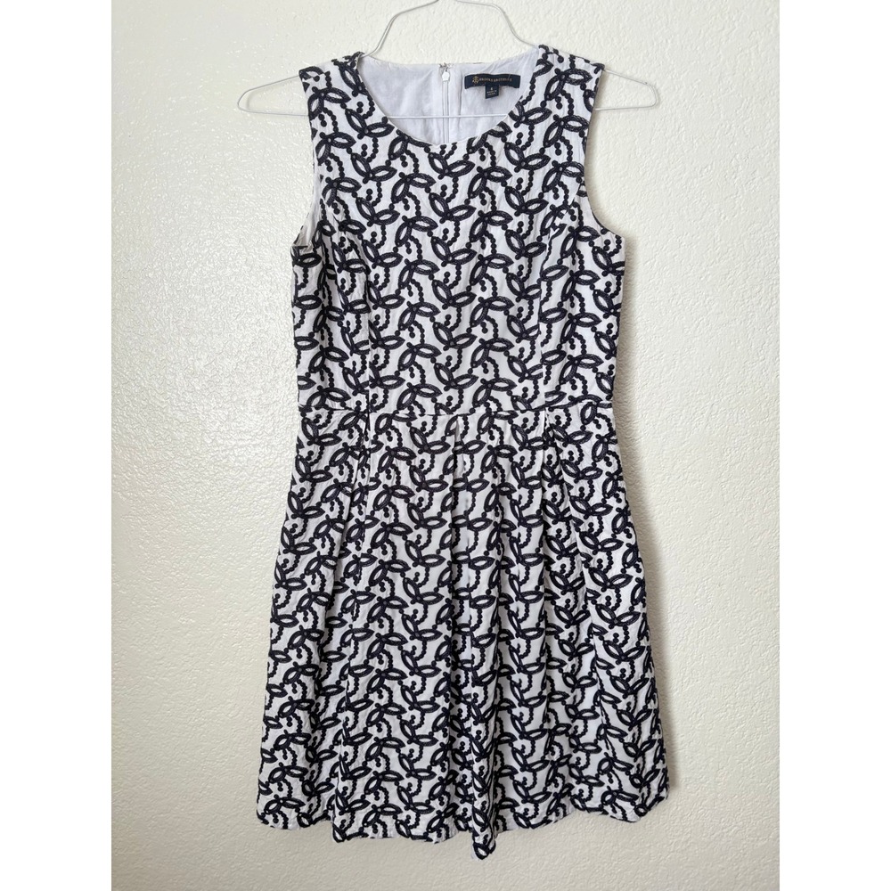 Brooks Brothers Geometric Bow Sleeveless Fit Flare Dress Preppy Summer Coquette‎